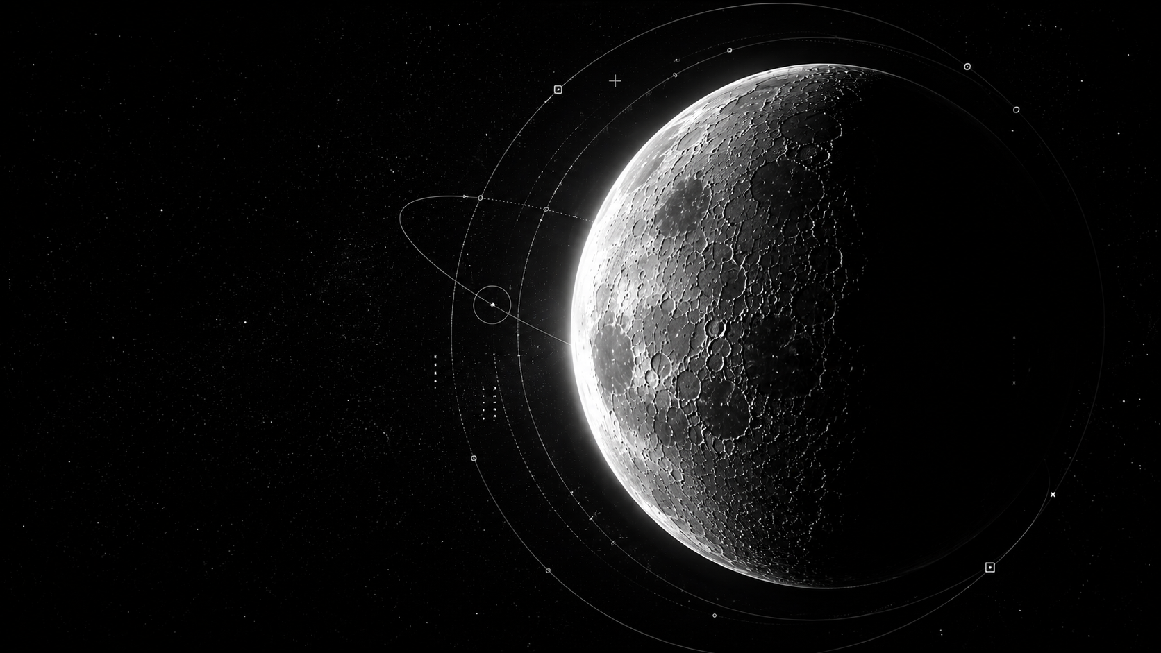 The Moon, rim-lit against deep space
